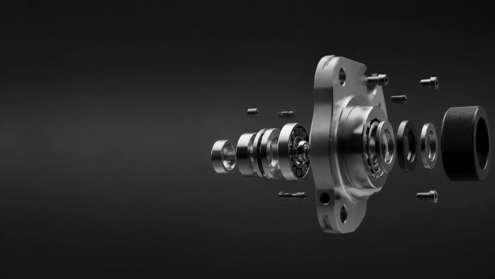 Exploded view of a fictional precision-machined bearing housing